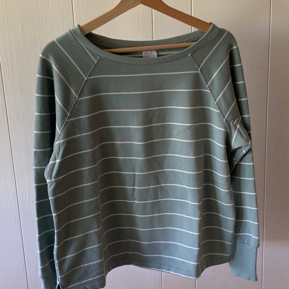 green white striped fleece sweater
